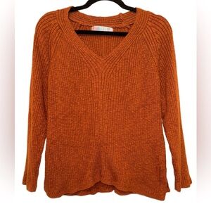 FP Beach linen blend burnt orange long sleeve rib knit sweater size small
